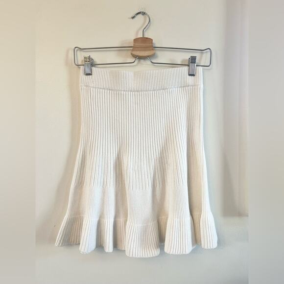 Free People Solid Gold Ivory Ribbed Knit mini skirt flare spring summer vacation - Picture 3 of 11